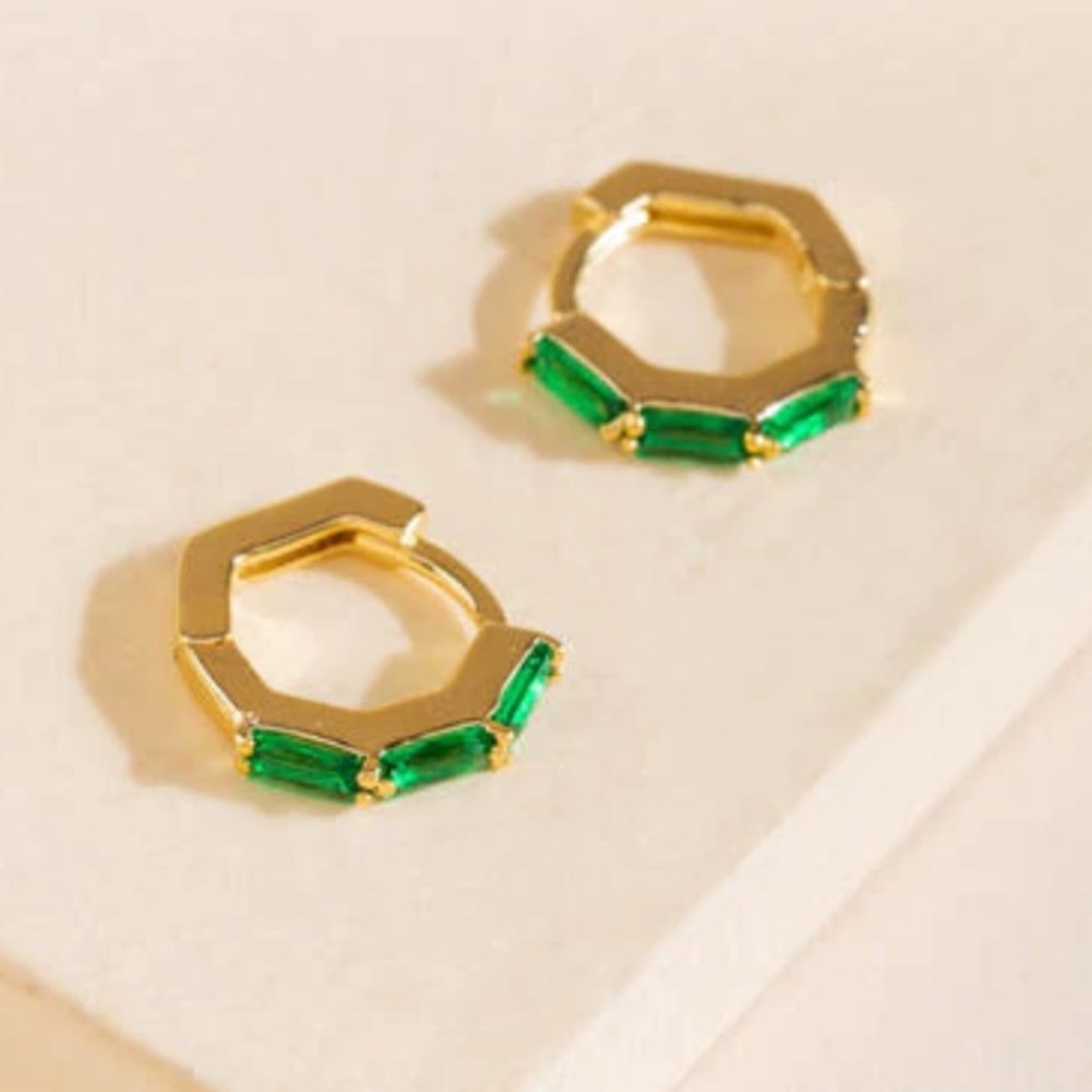 Green Huggie Hoop Earrings